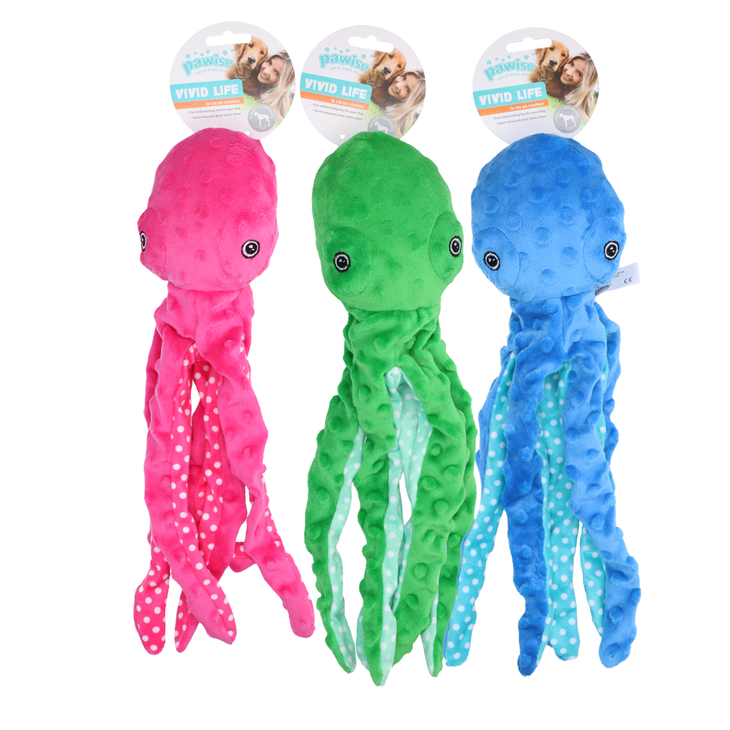 Pawise Multicolor Plush Octopus M - Speelgoed voor Honden - afbeelding 1
