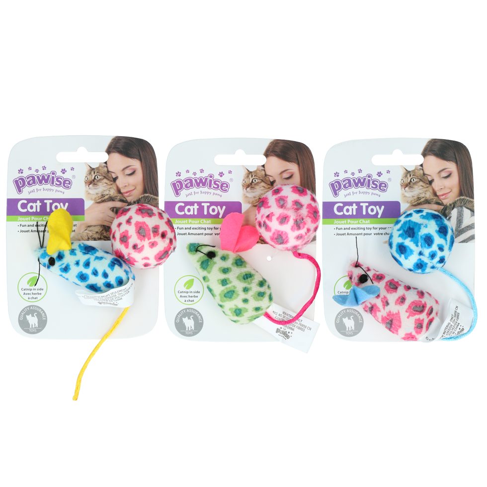 Pawise Cat Toy - Mice & Ball - Set van knuffelmuisje en balletje - afbeelding 1