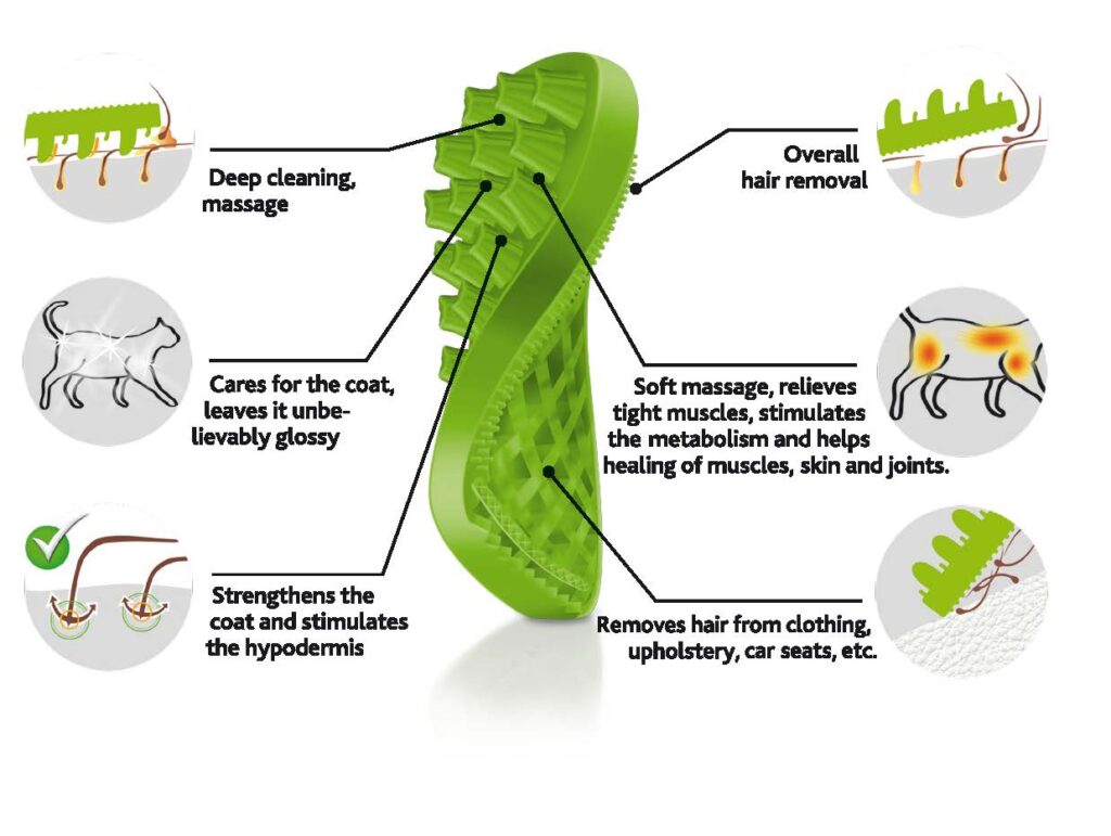 Pet+Me Cat Hair Brush Lang haar Groen - 4-in-1 Borstel voor Huisdieren - afbeelding 3