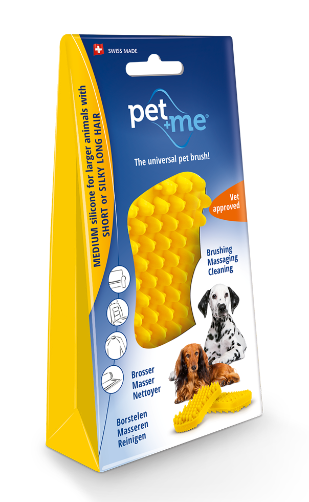 Pet+Me Dog Hair Brush Kort Haar Geel - 4-in-1 Borstel voor Honden - afbeelding 1