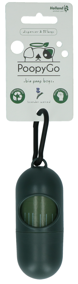 PoopyGo dispenser incl. 15 zakjes lavendelgeur - biologisch afbreekbaar
