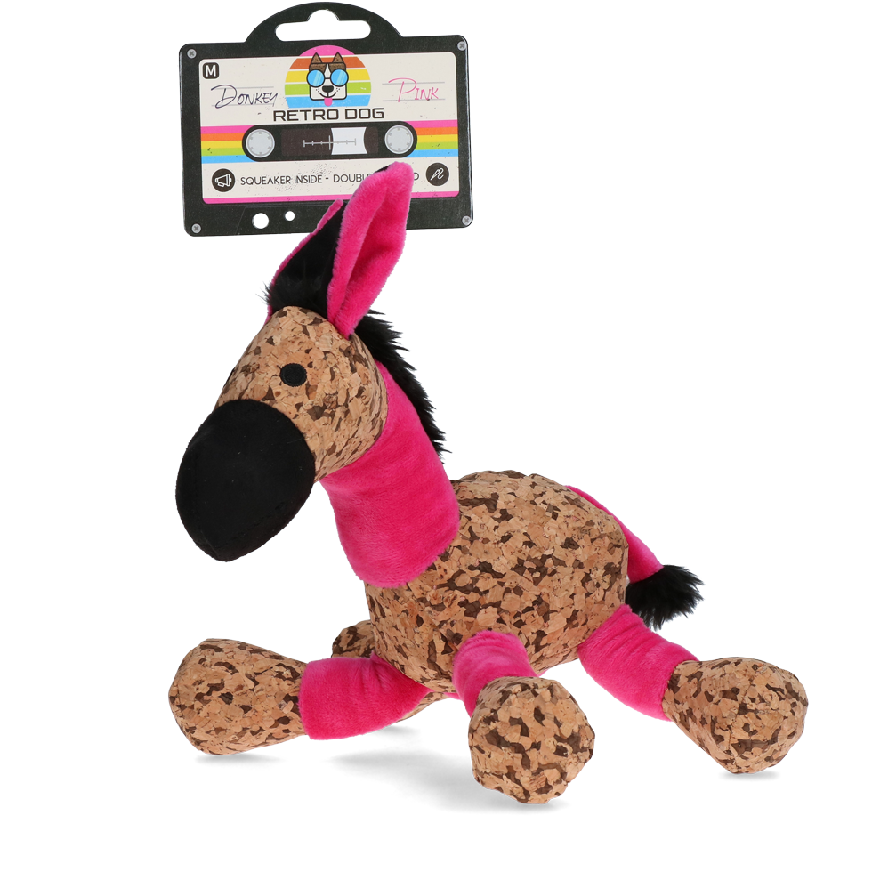 Retro Dog Donkey Roze M - Speelgoed voor Honden - afbeelding 1