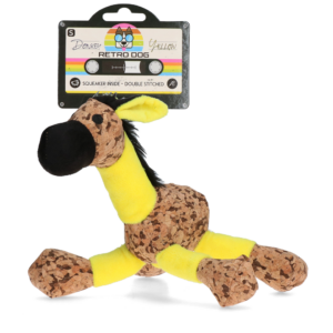 Retro Dog Donkey Geel S - Vrolijke knuffel voor honden