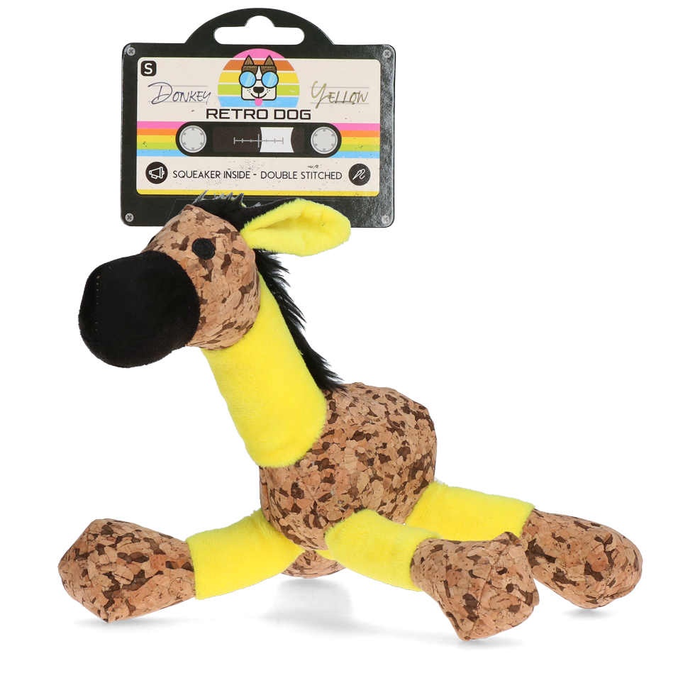 Retro Dog Donkey Geel S - Vrolijke knuffel voor honden - afbeelding 1