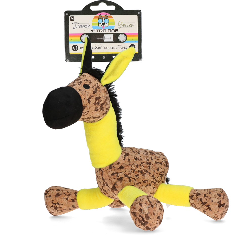 Retro Dog Donkey Geel M - Speelgoed voor Honden - afbeelding 1