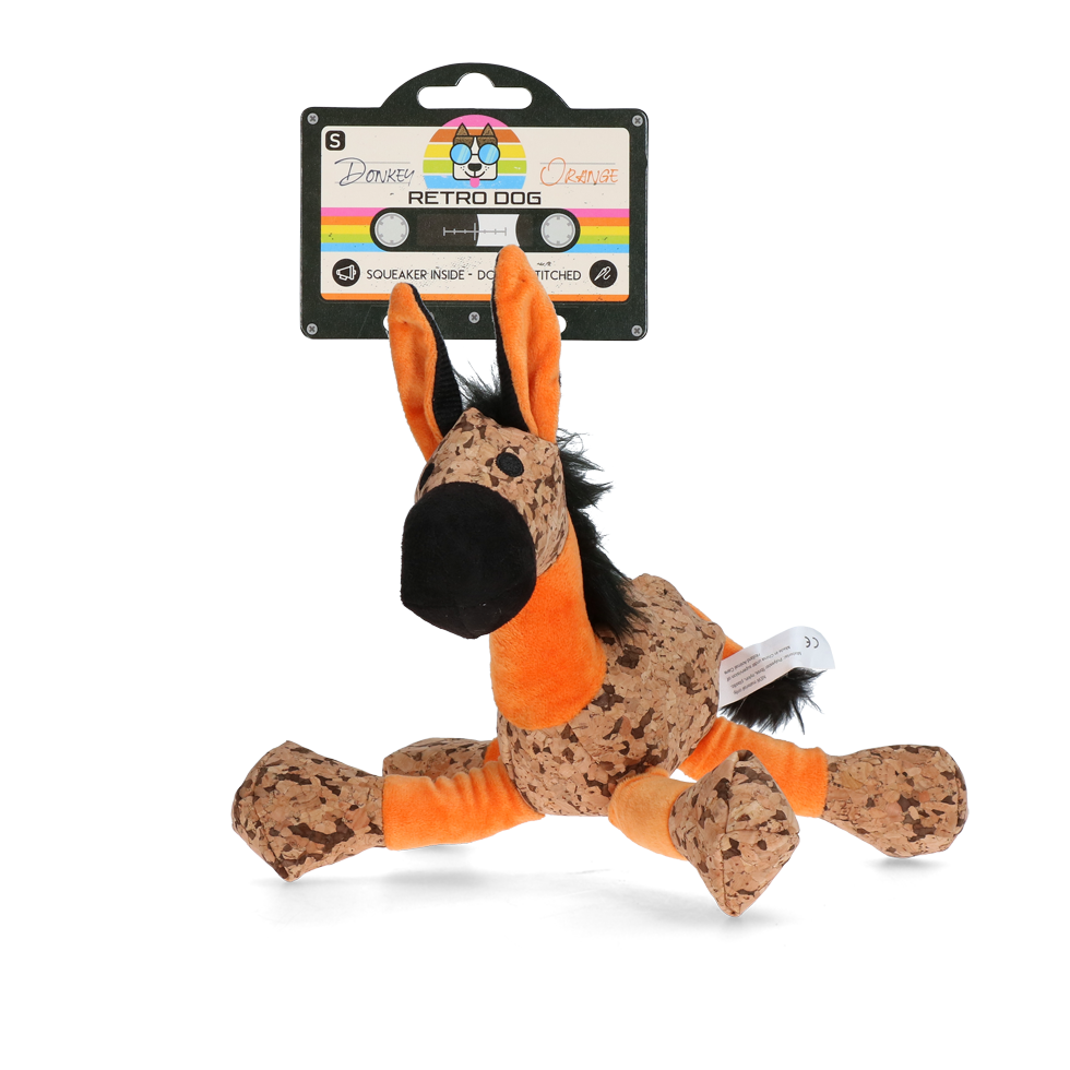 Retro Dog Donkey Oranje S - Zacht Speelgoed voor Honden - afbeelding 1