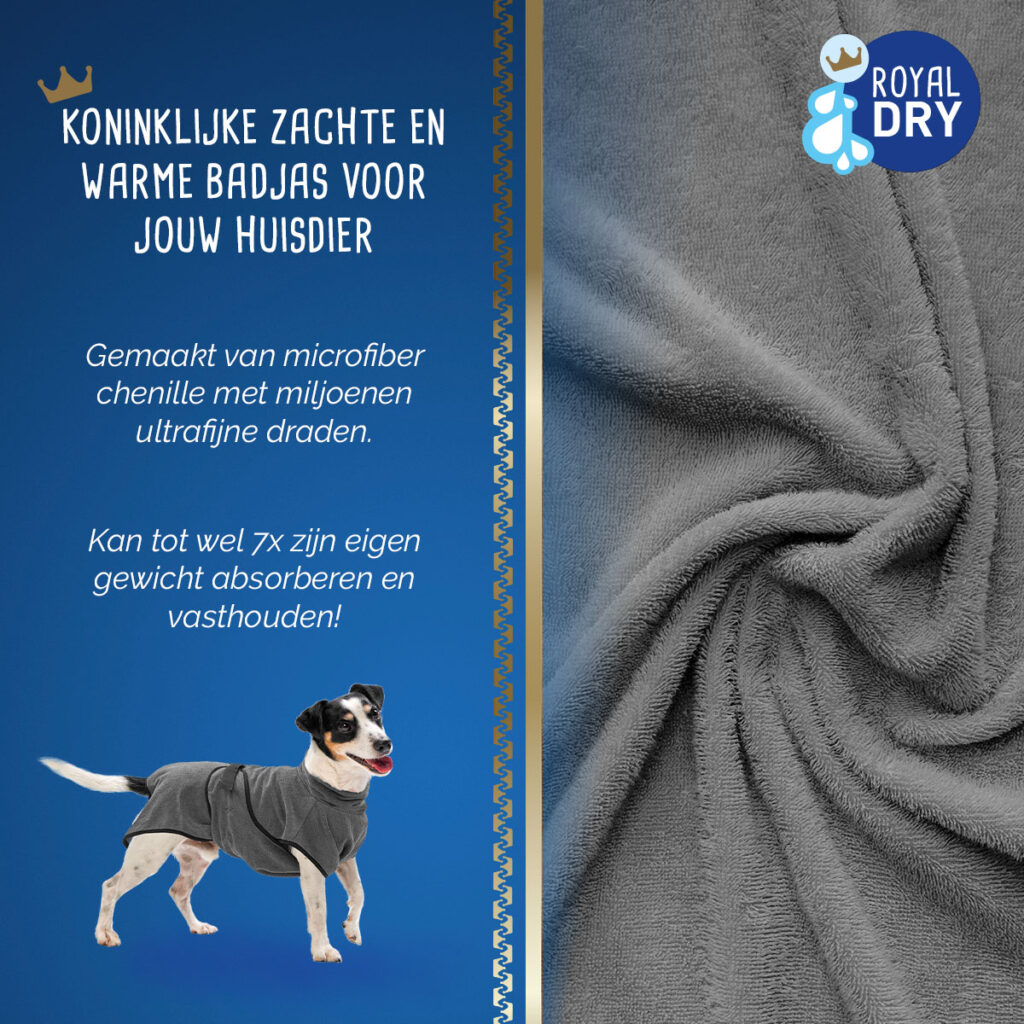 Royal Dry Badjas Voor Honden S - Absorberend en Zacht - afbeelding 4