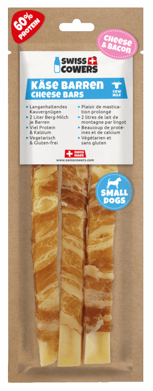 SwissCowers Cheese Bars Bacon S - 100% natuurlijke kaasstaaf voor honden
