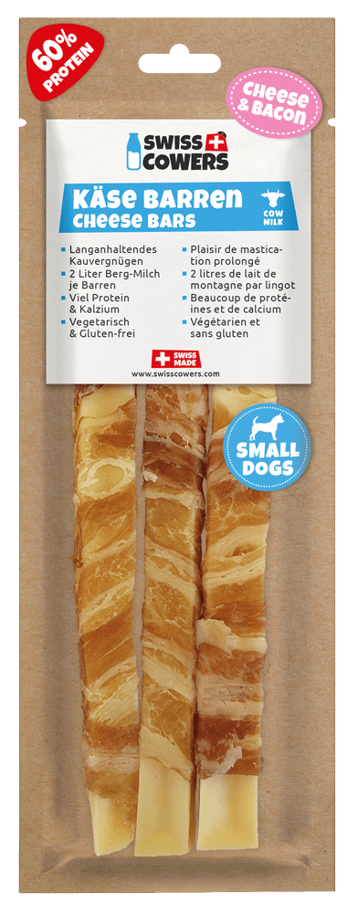 SwissCowers Cheese Bars Bacon S - 100% natuurlijke kaasstaaf voor honden - afbeelding 1