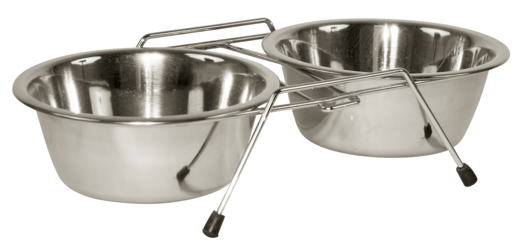 RVS Voerbak Twin Feeder 2 x 450 ml - Dubbele voerbak met standaard