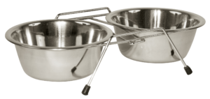RVS Voerbak Twin Feeder 2 x 450 ml - Dubbele voerbak met standaard