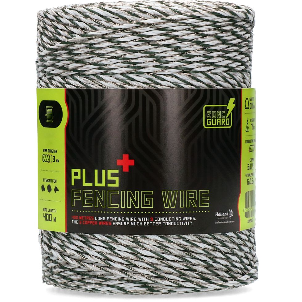ZoneGuard Plus Afrasteringsdraad 3 mm 400 m - Wit met Donkergroen - afbeelding 1