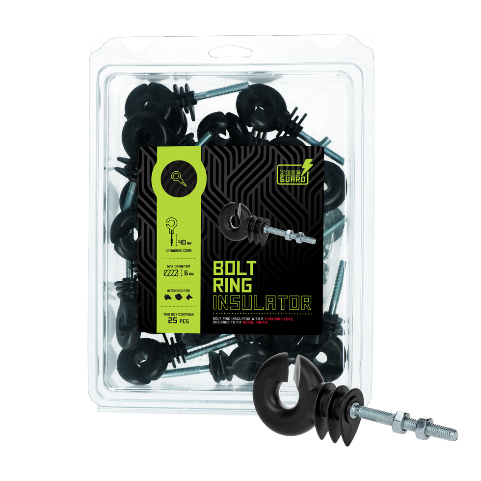 ZoneGuard Ringisolator zwart met moer voor metalen palen - afbeelding 2